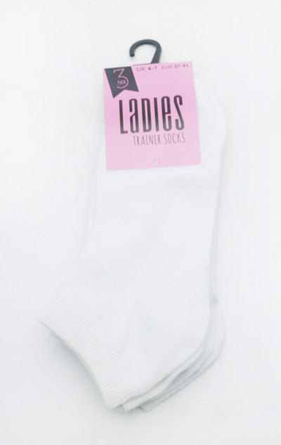 SOCKS LADIES 3PK TRAINER WHITE x 1 Size 4-7
