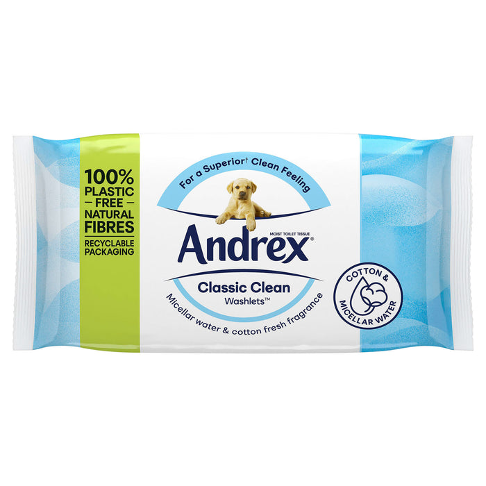 Andrex Classic Clean - Micellar and Cotton Fresh Fragrance Washlets - 36 Wipes per Pack