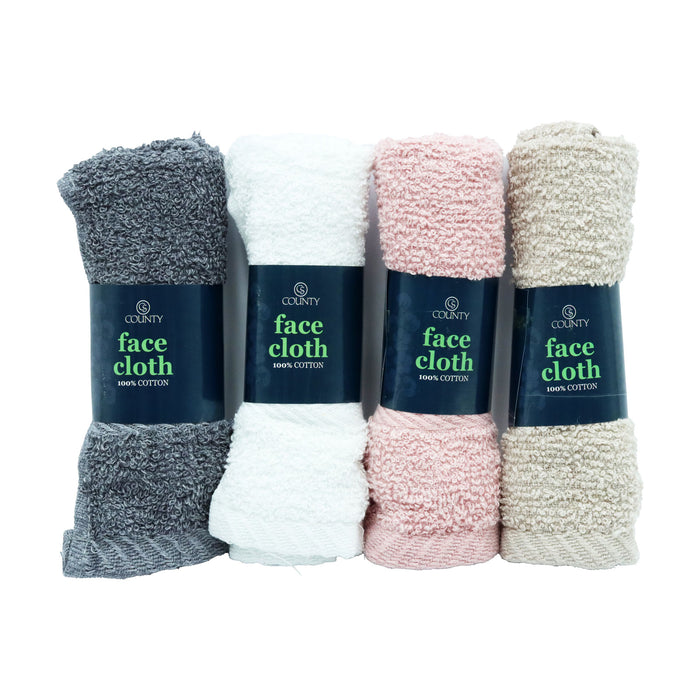 FACE CLOTHS ASSORTED COLOURS PACK OF 4