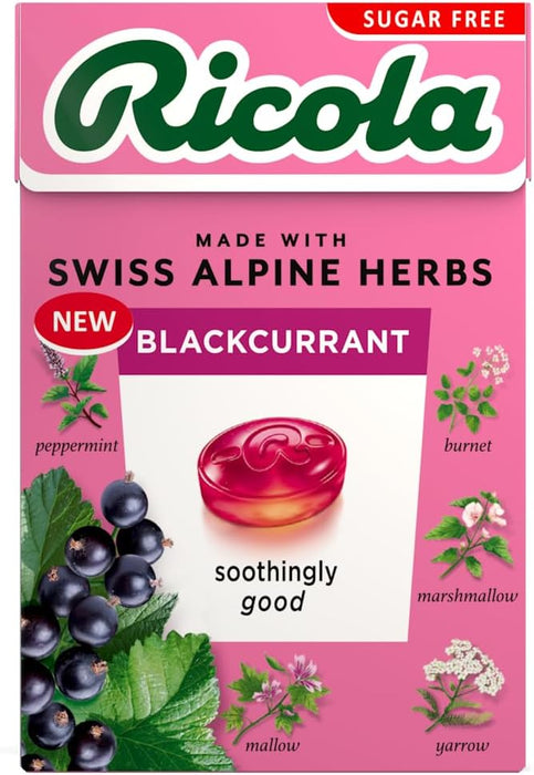 Ricola Blackcurrant Sugar Free Swiss Herbal Sweets, Herb Drops, Sweet Box 45g - Pack of 1