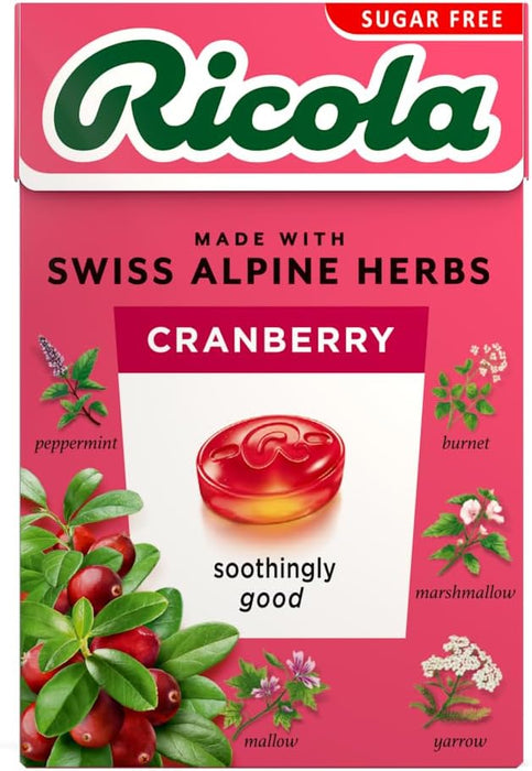 Ricola Cranberry Sugar Free Swiss Herbal Sweets, Herb Drops, Sweet Box 45g - Pack of 2