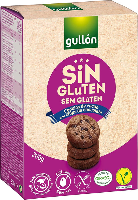 Gullon Chocolate Chip Cookies 200gm Gluten Free ,Egg Free Nut Free - 3 packs