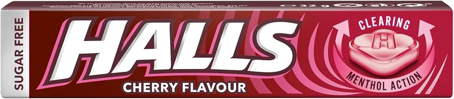 Halls Sugar Free Cherry Flavour with Clearing Menthol Action Sweets 32gm x 1
