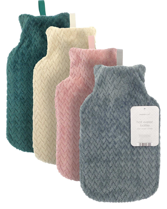 Hot Water Bottle with Plush Jacquard Lattice Cover 2ltr