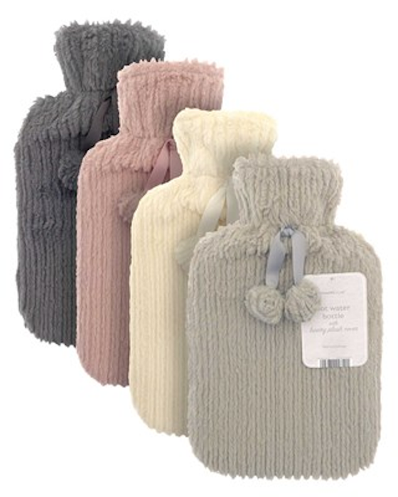 Hot Water Bottle with Luxury Plush Jacquard Stripe Cover 2Ltr