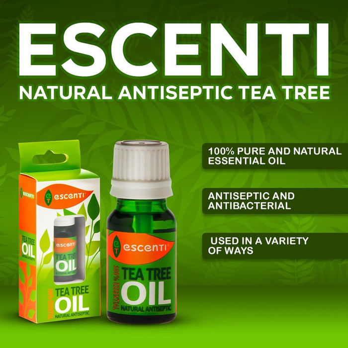 Escenti Natural Tea Tree Essential Oil 100% Antiseptic - for Acne, Insect Bites, Small Cuts - Essential Tee Tree Oil 10ml