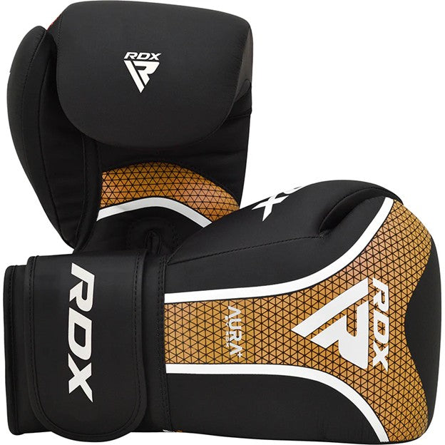 RDX Boxing Gloves Aura Plus T-17 - BOXING GLOVE AURA PLUS T-17 BLACK GOLDEN-Sparring Gloves MMA