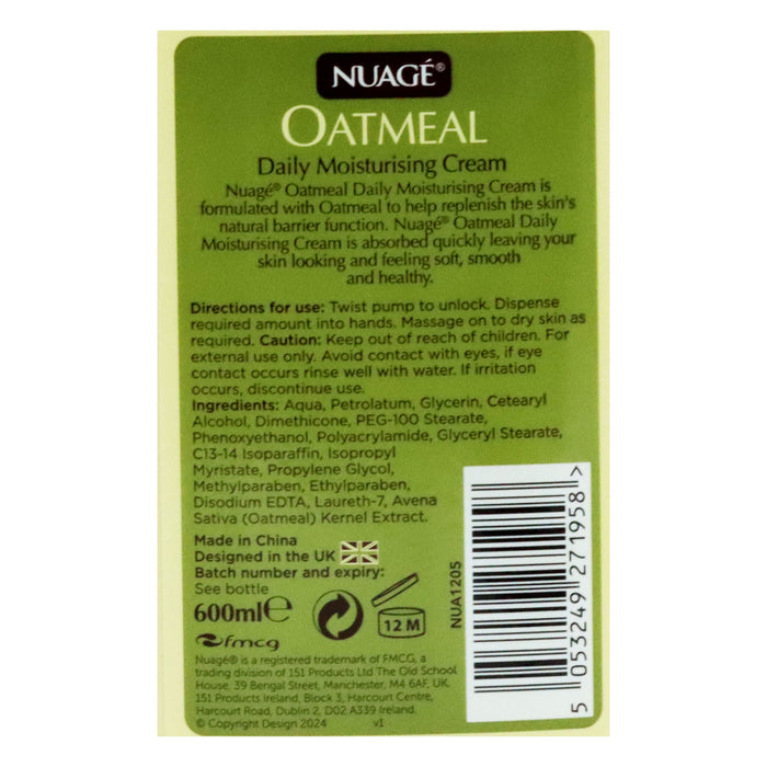 NUAGE MOISTURISING CREAM OATMEAL DAILY 600ML