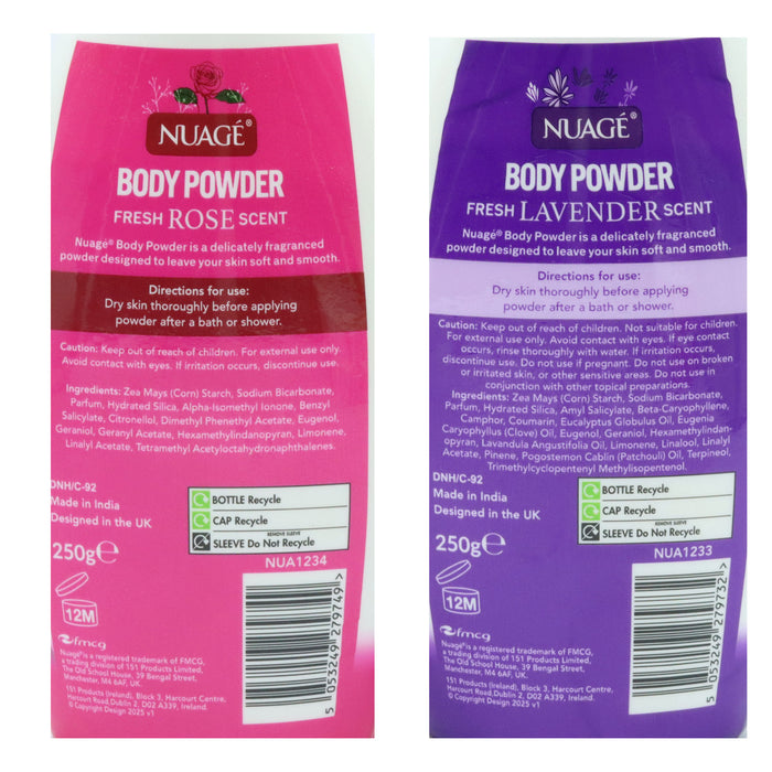 NUAGE BODY POWDER (TALC FREE) LAVENDER+ROSE  250GM EACH