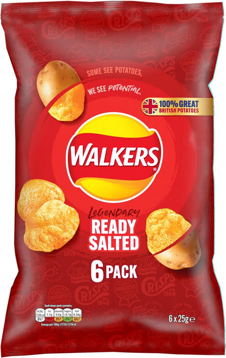 Walkers Ready Salted Multipack Crisps 6 Pack x 3
