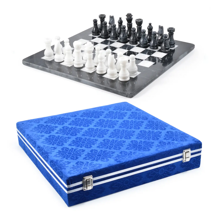 Luxury Handcrafted Onyx & Marble Chess Set | 15" Gift Set | Black & White