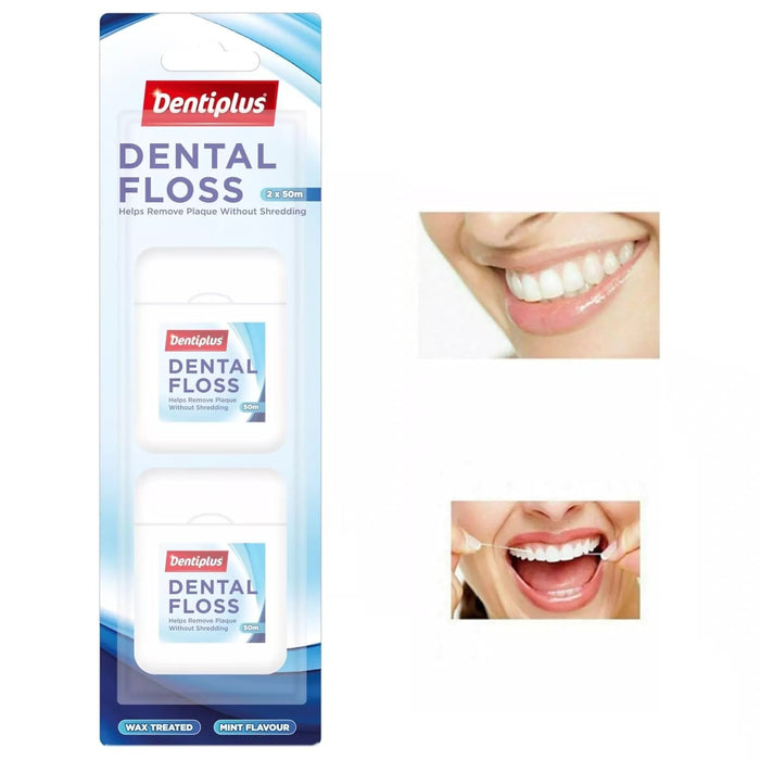Dentiplus Dental Floss Mint Flavour 50m x 2PK - Pack of 6