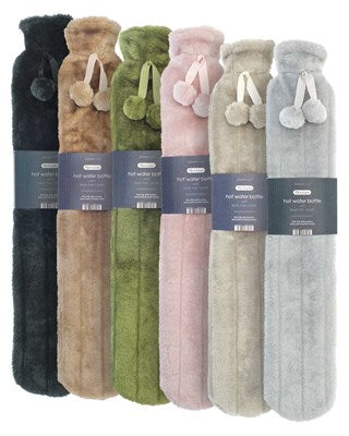 Long Hot Water Bottles with Luxury Faux Fur Cover - 2 ltr