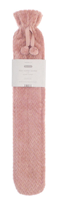 Long Hot Water Bottles with Plush Jacquard Lattice Cover - 2 ltr