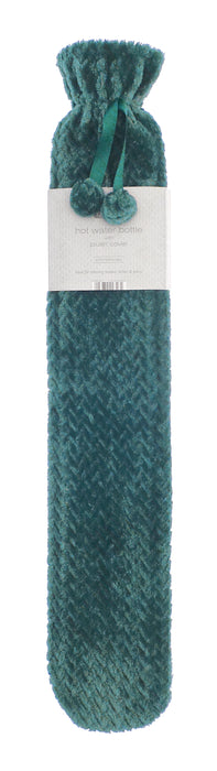 Long Hot Water Bottles with Plush Jacquard Lattice Cover - 2 ltr