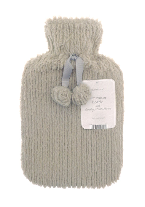 Hot Water Bottle with Luxury Plush Jacquard Stripe Cover 2Ltr