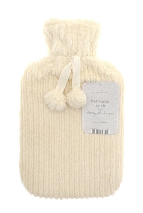 Hot Water Bottle with Luxury Plush Jacquard Stripe Cover 2Ltr