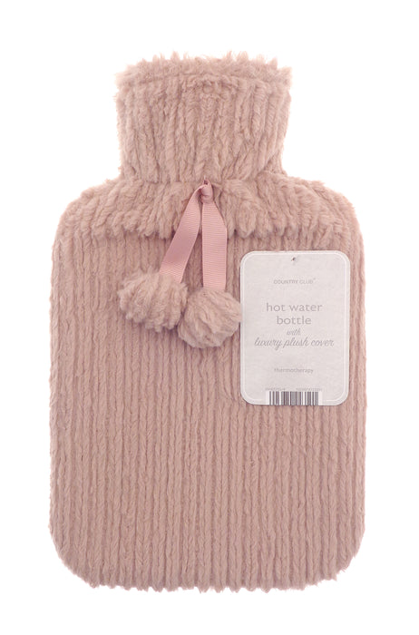 Hot Water Bottle with Luxury Plush Jacquard Stripe Cover 2Ltr