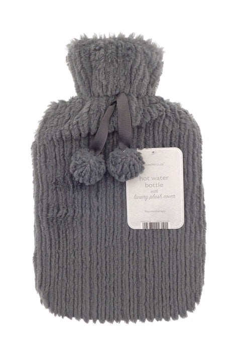 Hot Water Bottle with Luxury Plush Jacquard Stripe Cover 2Ltr