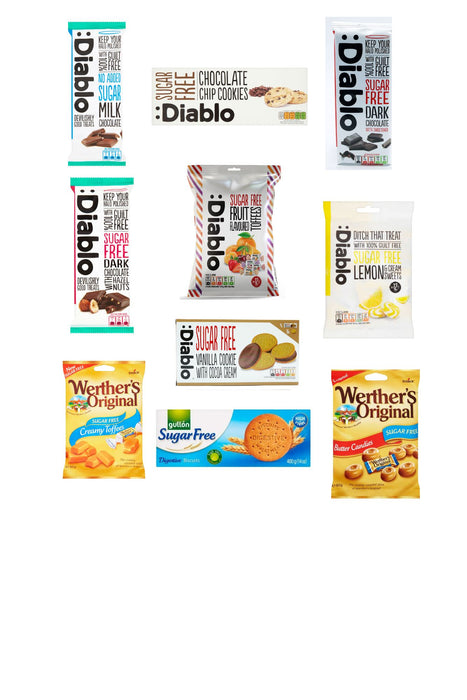 Indulgence Mega Box-Sugar Free with 10 Selected Delights [Chocolates, Biscuits, Cookies, Toffees and Candies]