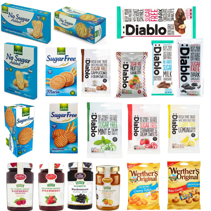 Mega Snack & Treat Hamper-Sugar Free with 20 Selected Delights [Biscuits, Chocolates, Toffees and Candies]