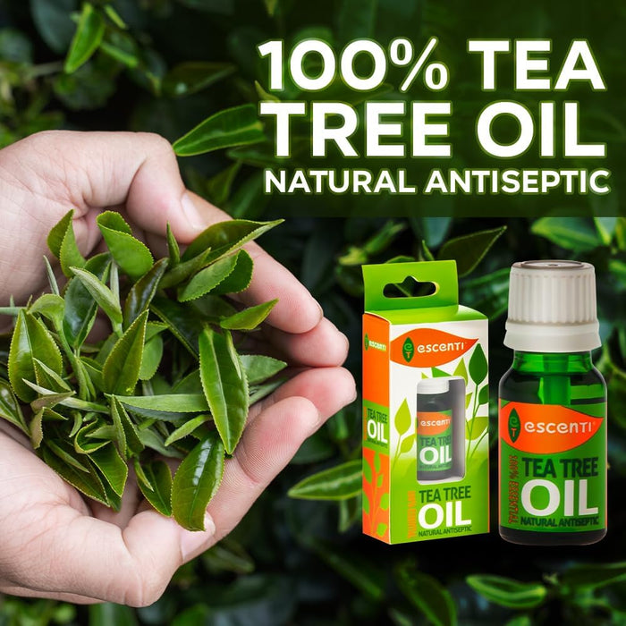 Escenti Natural Tea Tree Essential Oil 100% Antiseptic - for Acne, Insect Bites, Small Cuts - Essential Tee Tree Oil 10ml