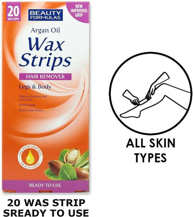 BEAUTY FORMULAS ARGAN OIL WAX STRIPS LEGS & BODY 20'S