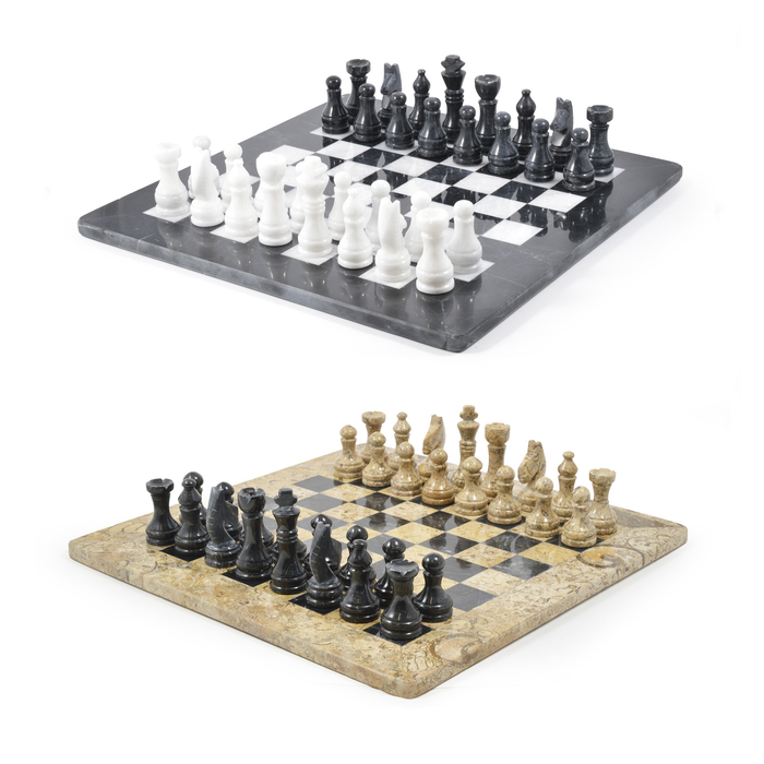 Luxury Handcrafted Onyx & Marble Chess Set | 15" Gift Set | Fossilstone