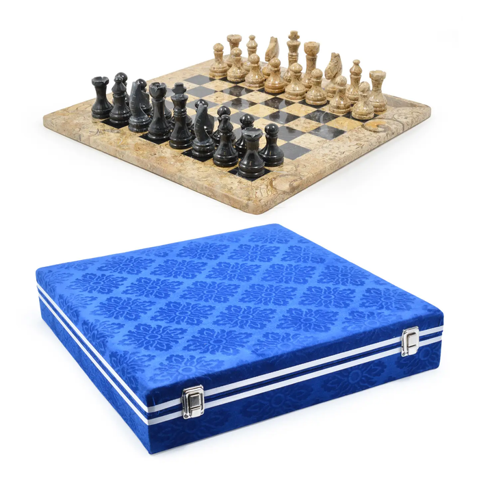Luxury Handcrafted Onyx & Marble Chess Set | 15" Gift Set | Fossilstone