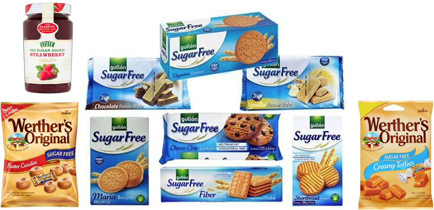 Gullon Sugar Free Biscuits Hamper 10 Pack - Selection of Lovely Sugar Free Biscuits, Strawberry Jam & Sweets