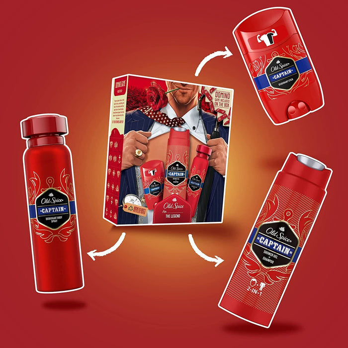 Old Spice Gift Set Dark Captain 3pc Set  - Shower Gel 250ml,Deo Spray 150ml & Deo Stick 50ml